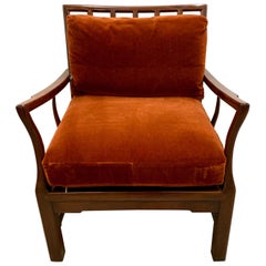 Midcentury Asian Style Rosewood and Mohair Upholstered Armchair