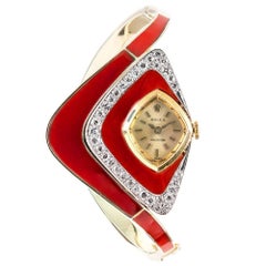 Midcentury Asymmetrical Rolex Carnelian and Diamond “High Jewelry” Ladies Watch