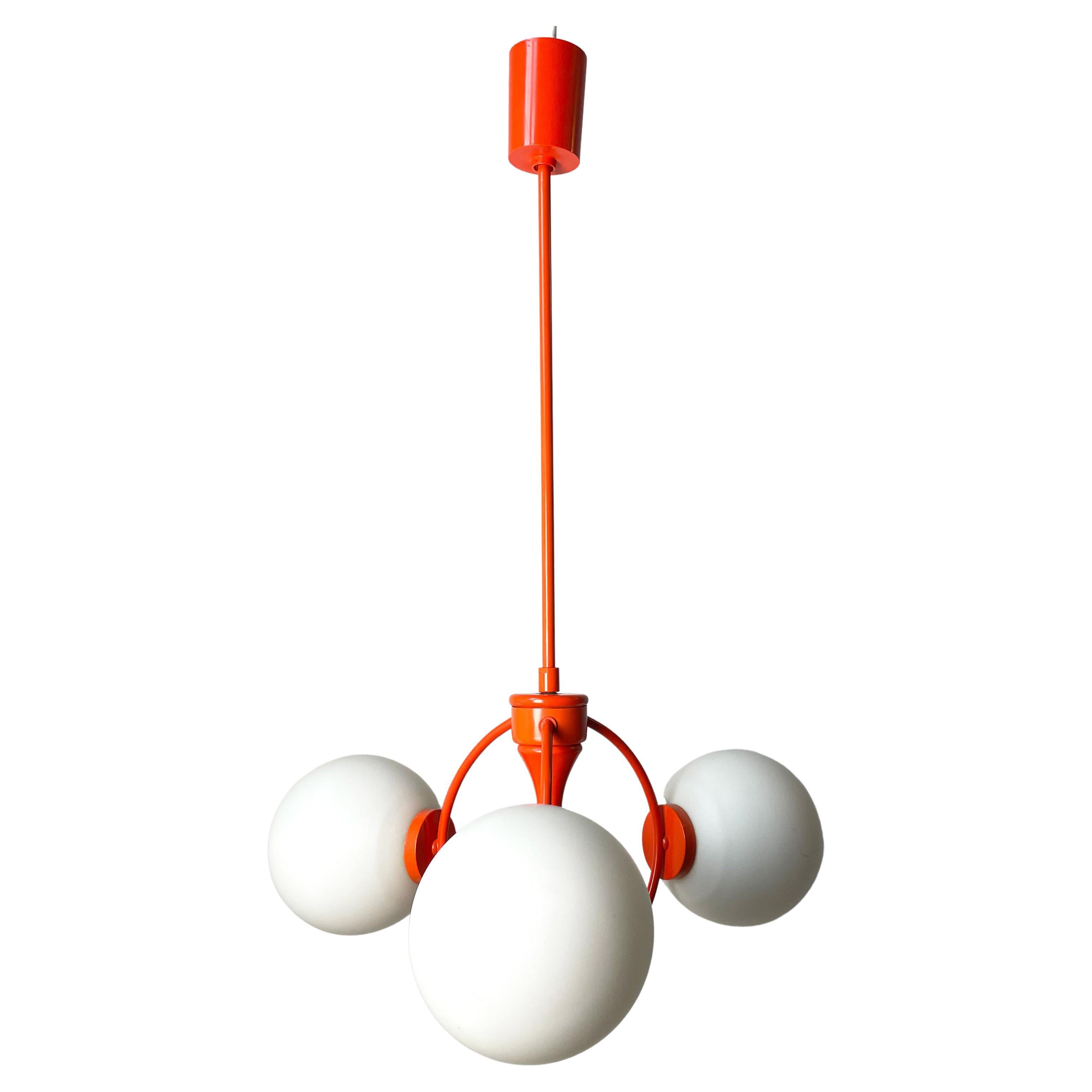 Midcentury Atomic Orange Kaiser Chandelier with Three Globes, 1960s