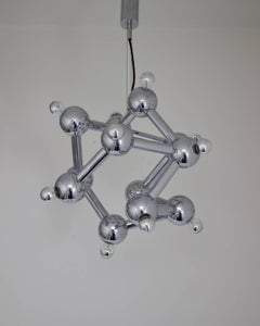 Midcentury Atomic "Sirius" Chandelier in Polished Chrome by Kalmar, Austria
