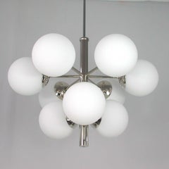 Midcentury Atomic Sputnik Space Age Chrome Opaline Nine-Light Chandelier, 1960s