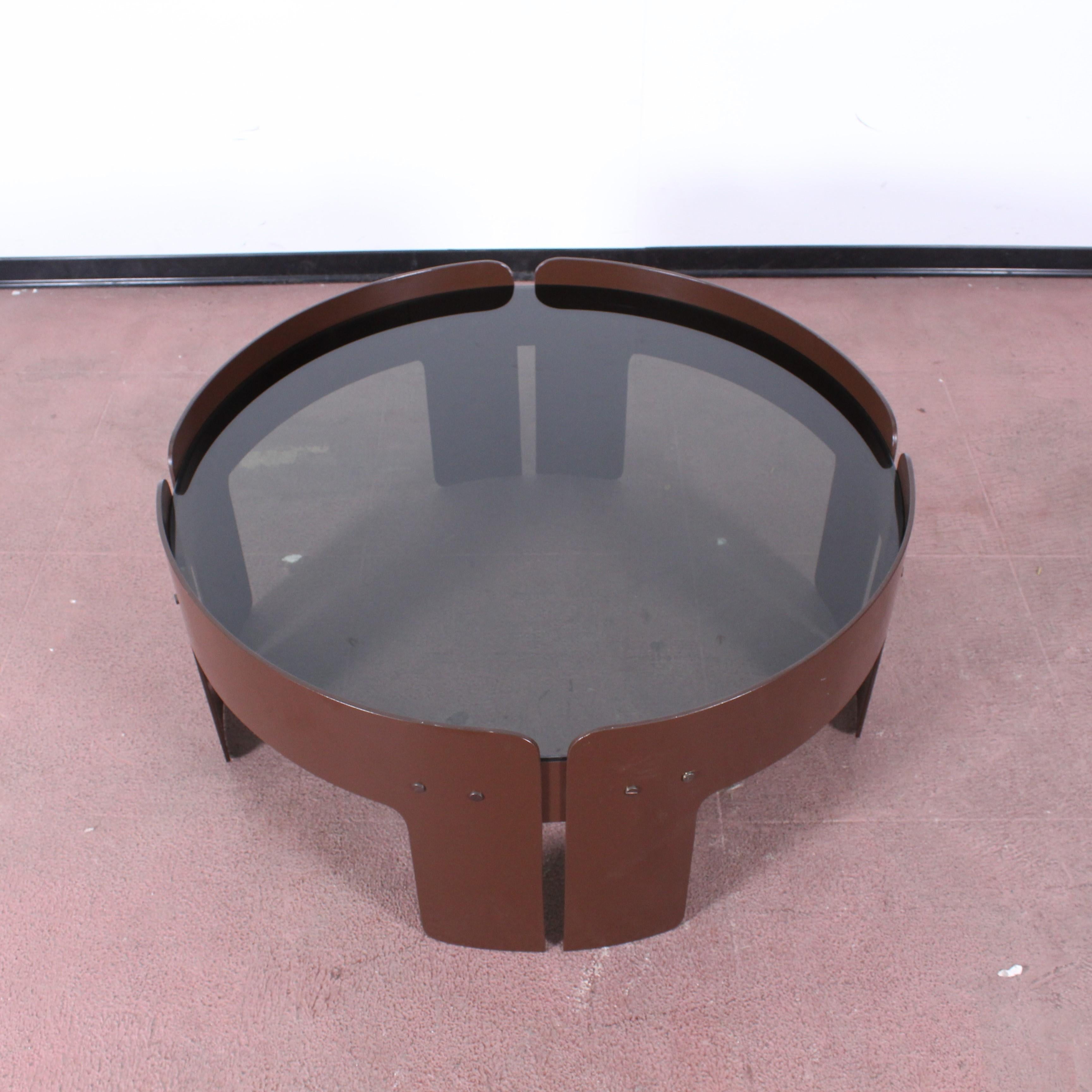 Glass Midcentury Attributed to Salocchi Round Brown Plastic Coffee Table, Italy, 1970s