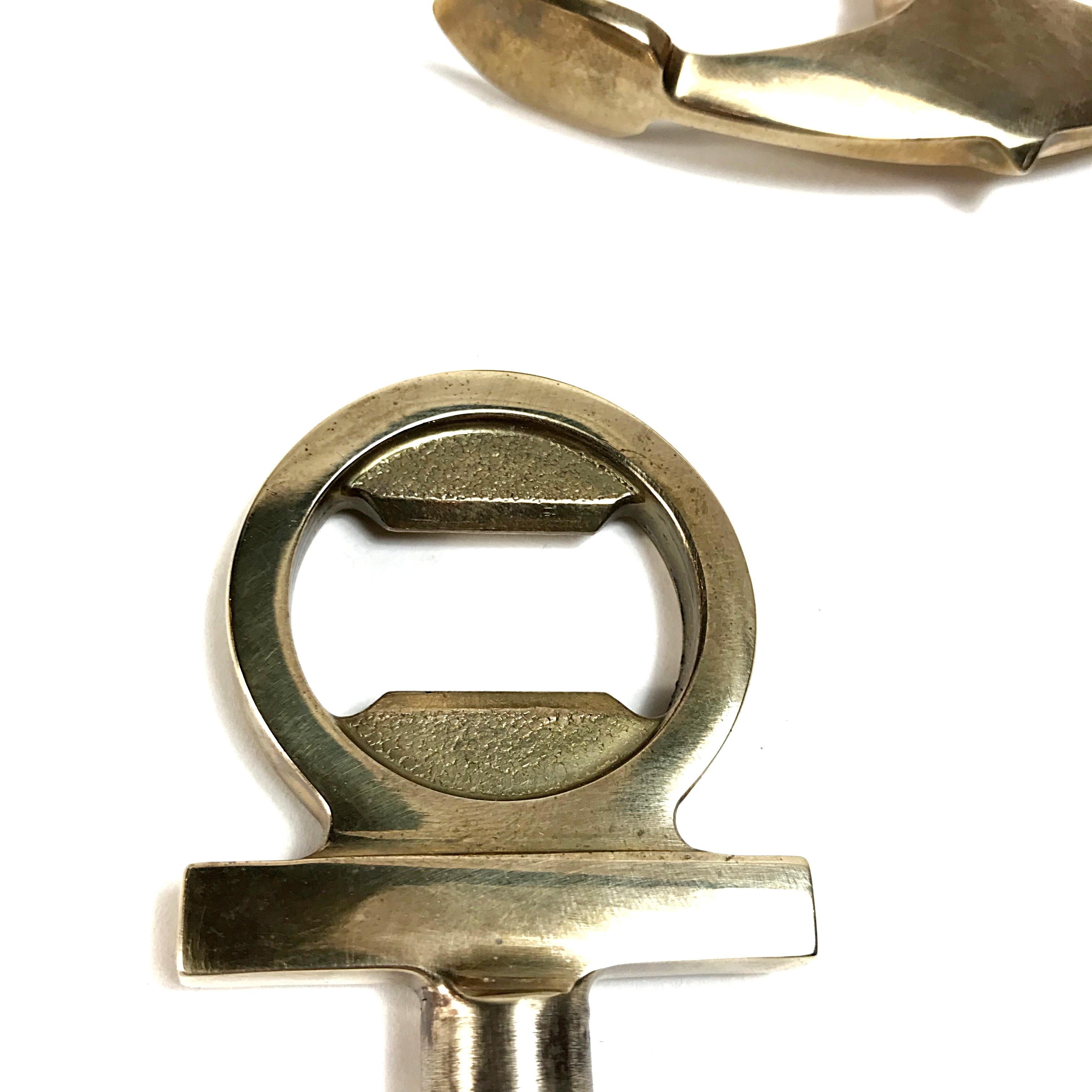 French Provincial Midcentury Auböck Style Solid Brass Anchor Wine Bottle Opener, 1950s, Germany