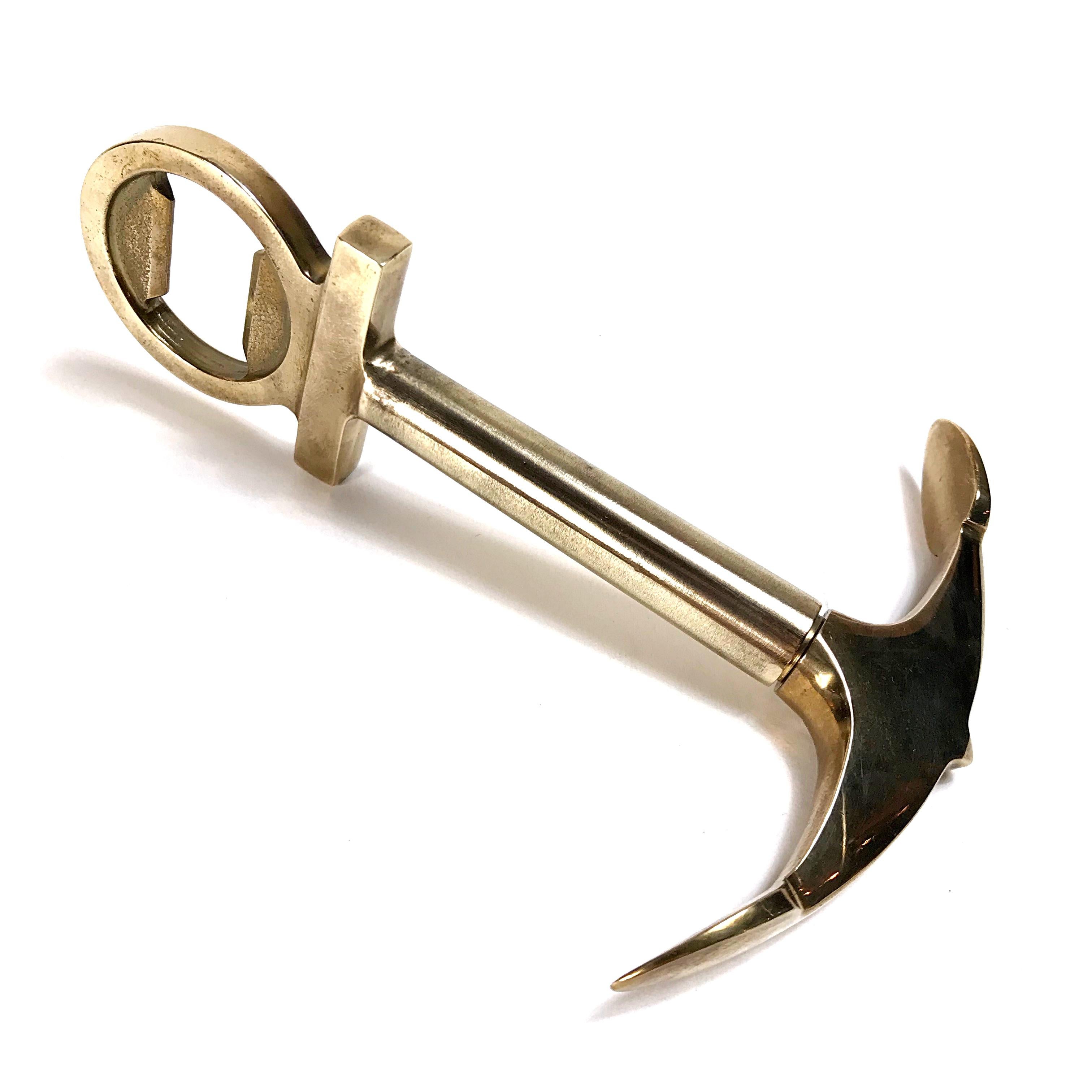 Polished Midcentury Auböck Style Solid Brass Anchor Wine Bottle Opener, 1950s, Germany