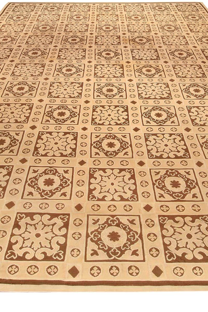 Mid-20th Century French Aubusson Camel, Brown and Beige Carpet
Size: 9'8