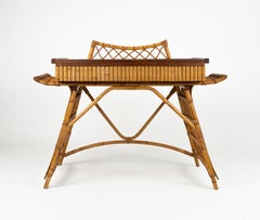 Tavolo Console Audoux Minet Desk del Medioevo Rattan, Bamboo e Wood, Italia 1960s