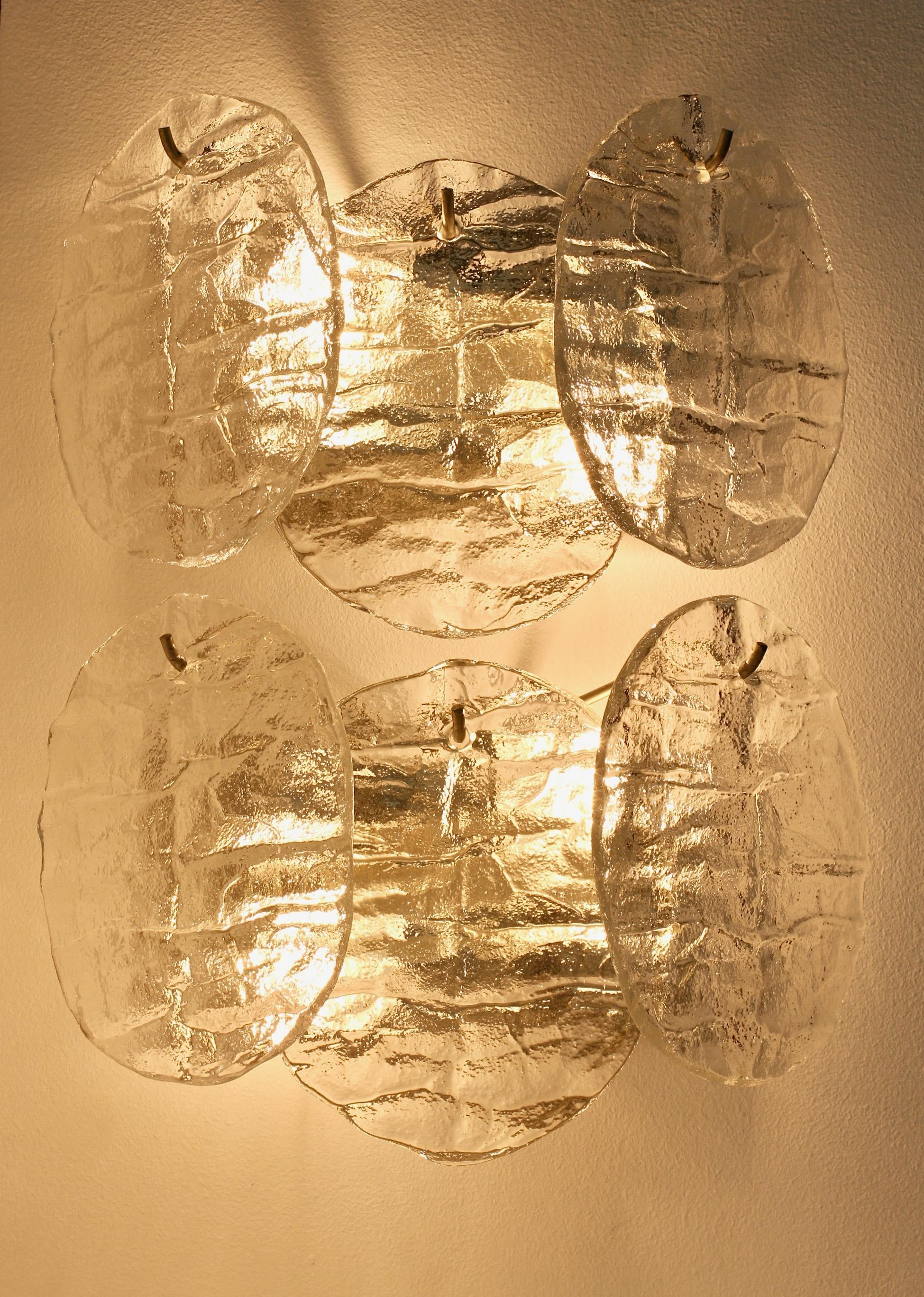 Midcentury Austrian Pair of Kalmar Ice Crystal Glass Wall Lights / Sconces 1960s For Sale 5