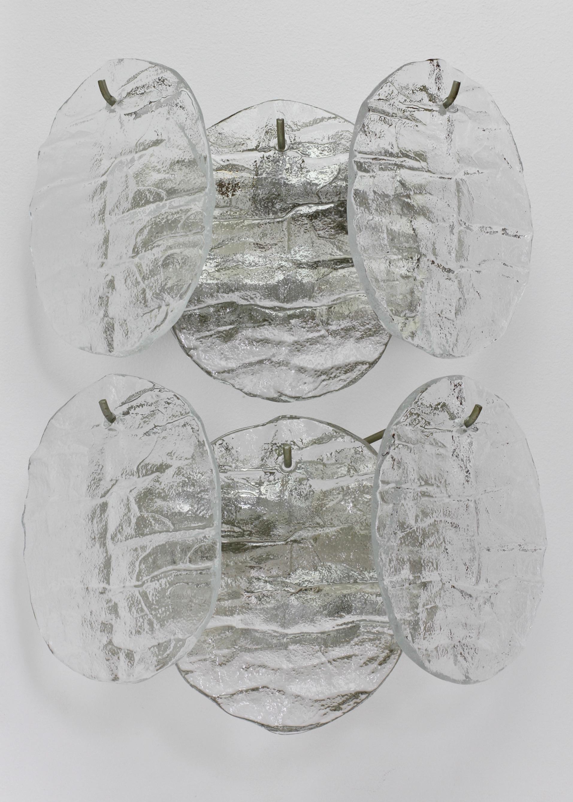 Midcentury Austrian Pair of Kalmar Ice Crystal Glass Wall Lights / Sconces 1960s For Sale 7