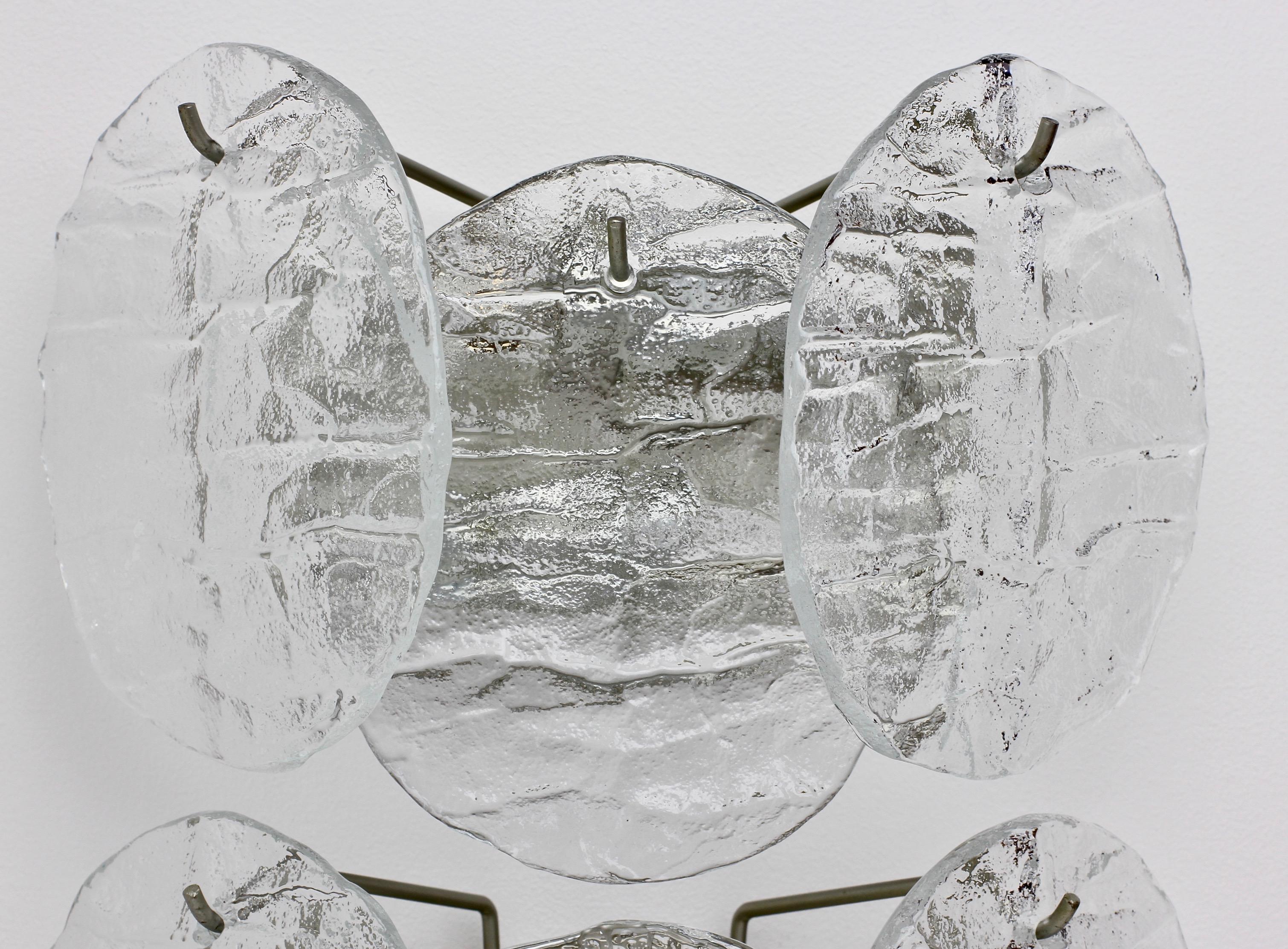 Midcentury Austrian Pair of Kalmar Ice Crystal Glass Wall Lights / Sconces 1960s For Sale 8