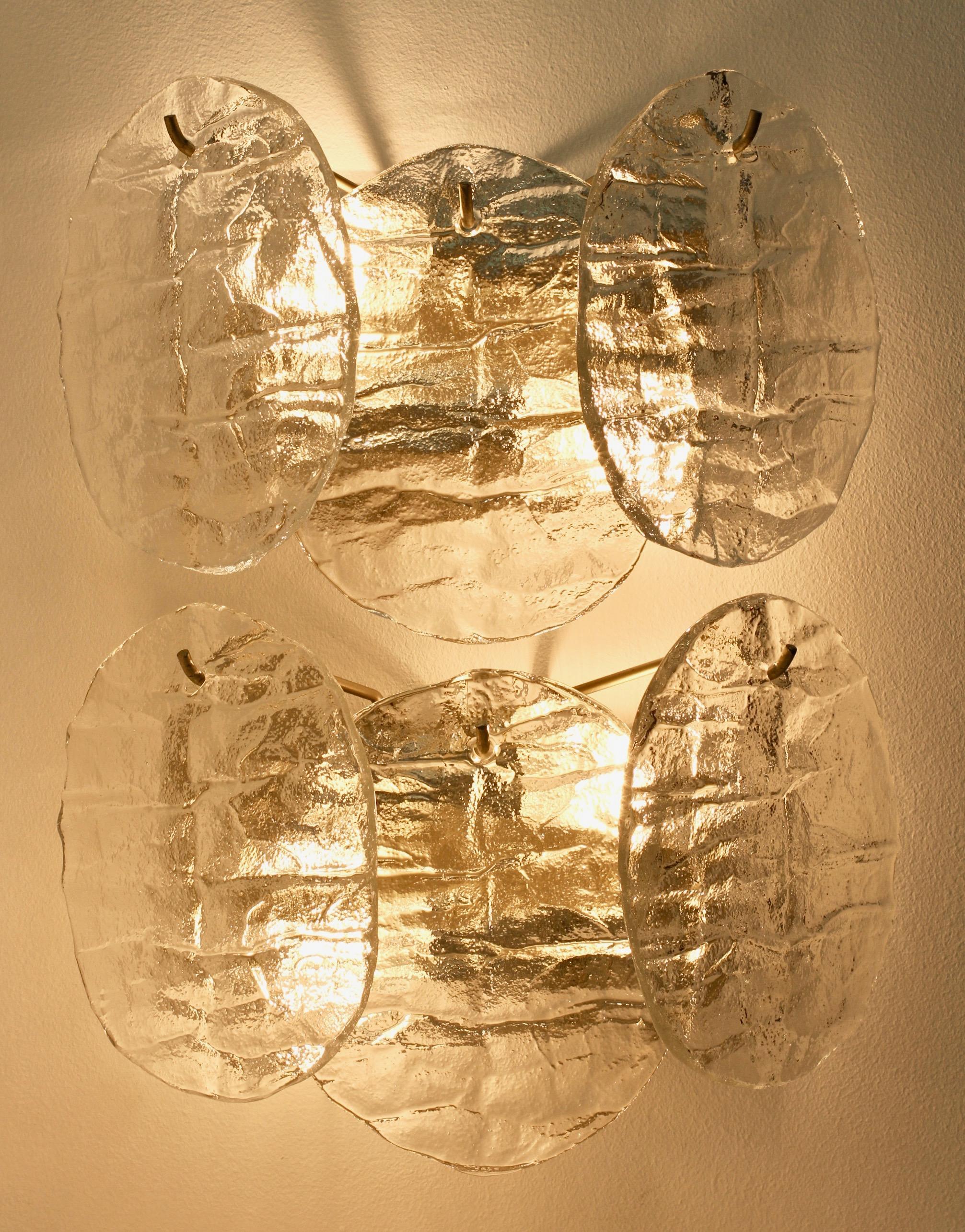 Mid-Century Modern Midcentury Austrian Pair of Kalmar Ice Crystal Glass Wall Lights / Sconces 1960s For Sale