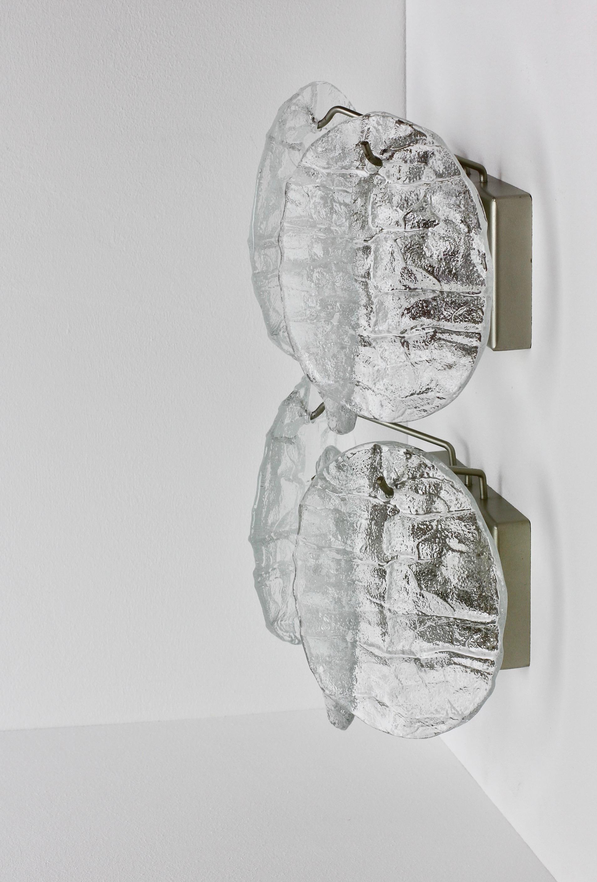 Molded Midcentury Austrian Pair of Kalmar Ice Crystal Glass Wall Lights / Sconces 1960s For Sale