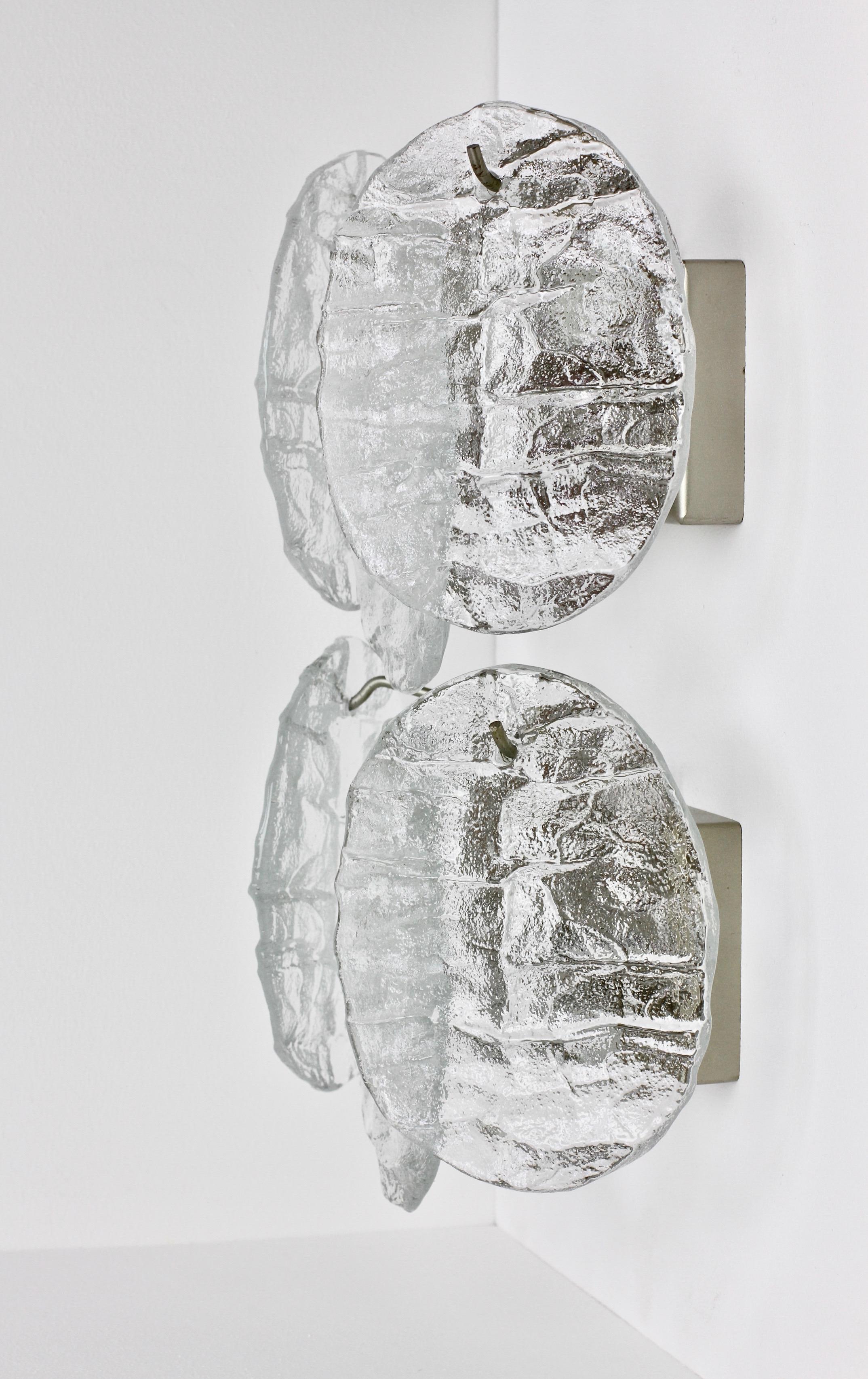 20th Century Midcentury Austrian Pair of Kalmar Ice Crystal Glass Wall Lights / Sconces 1960s For Sale