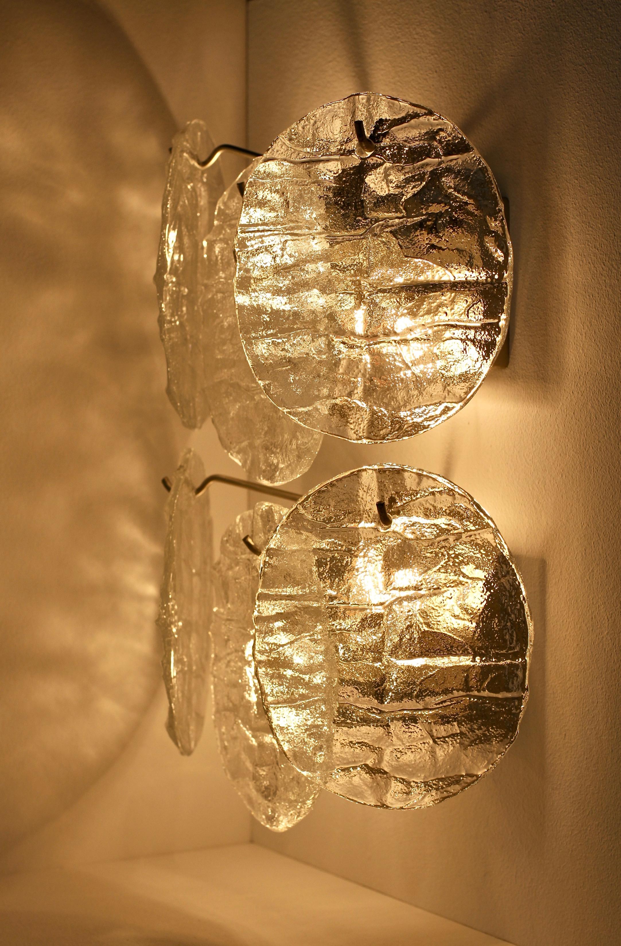 Midcentury Austrian Pair of Kalmar Ice Crystal Glass Wall Lights / Sconces 1960s For Sale 2