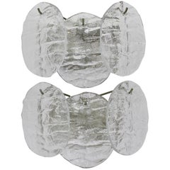 Midcentury Austrian Pair of Kalmar Ice Crystal Glass Wall Lights / Sconces 1960s