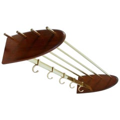 Midcentury Austrian Teak and Brass Coat Hat Rack 1950s, Hagenauer Aubock Era