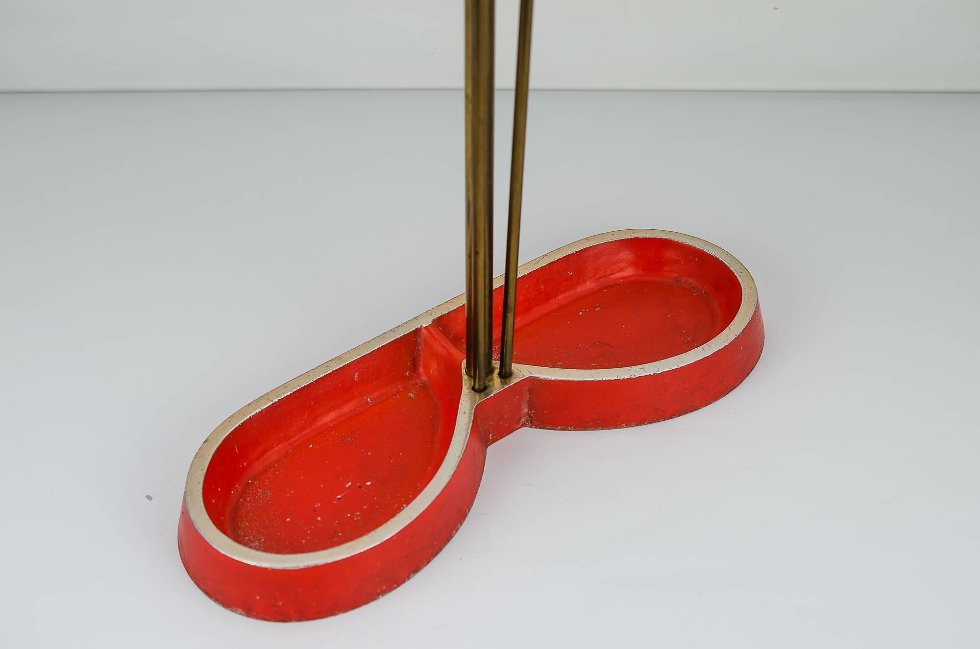 Painted Midcentury Austrian Umbrella Stand, Red, circa 1950s For Sale