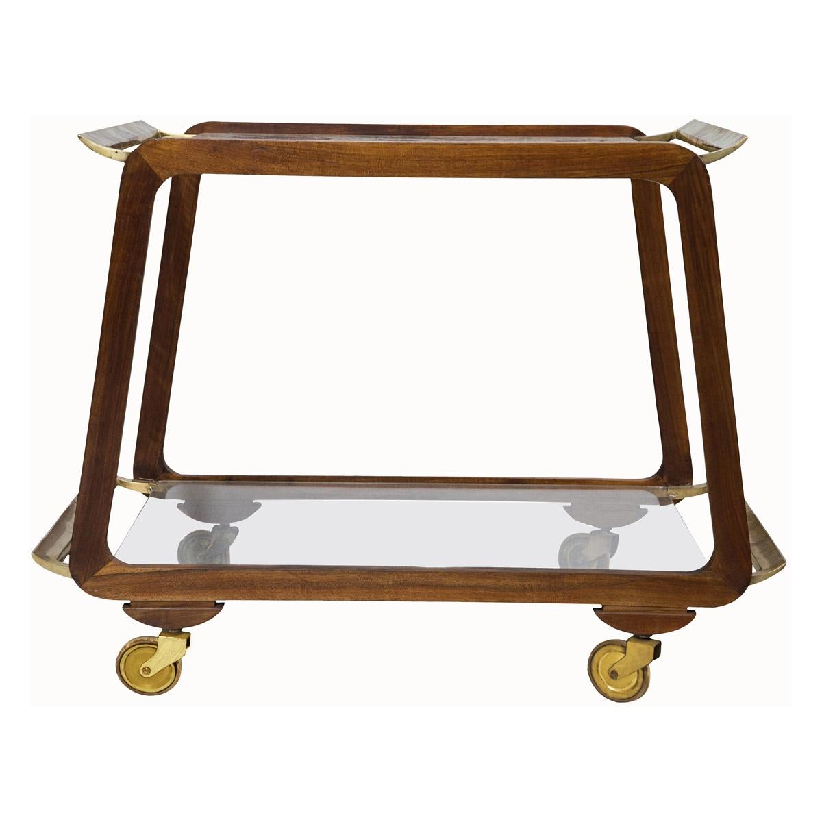 Midcentury Austrian Walnut and Brass Bar Cart