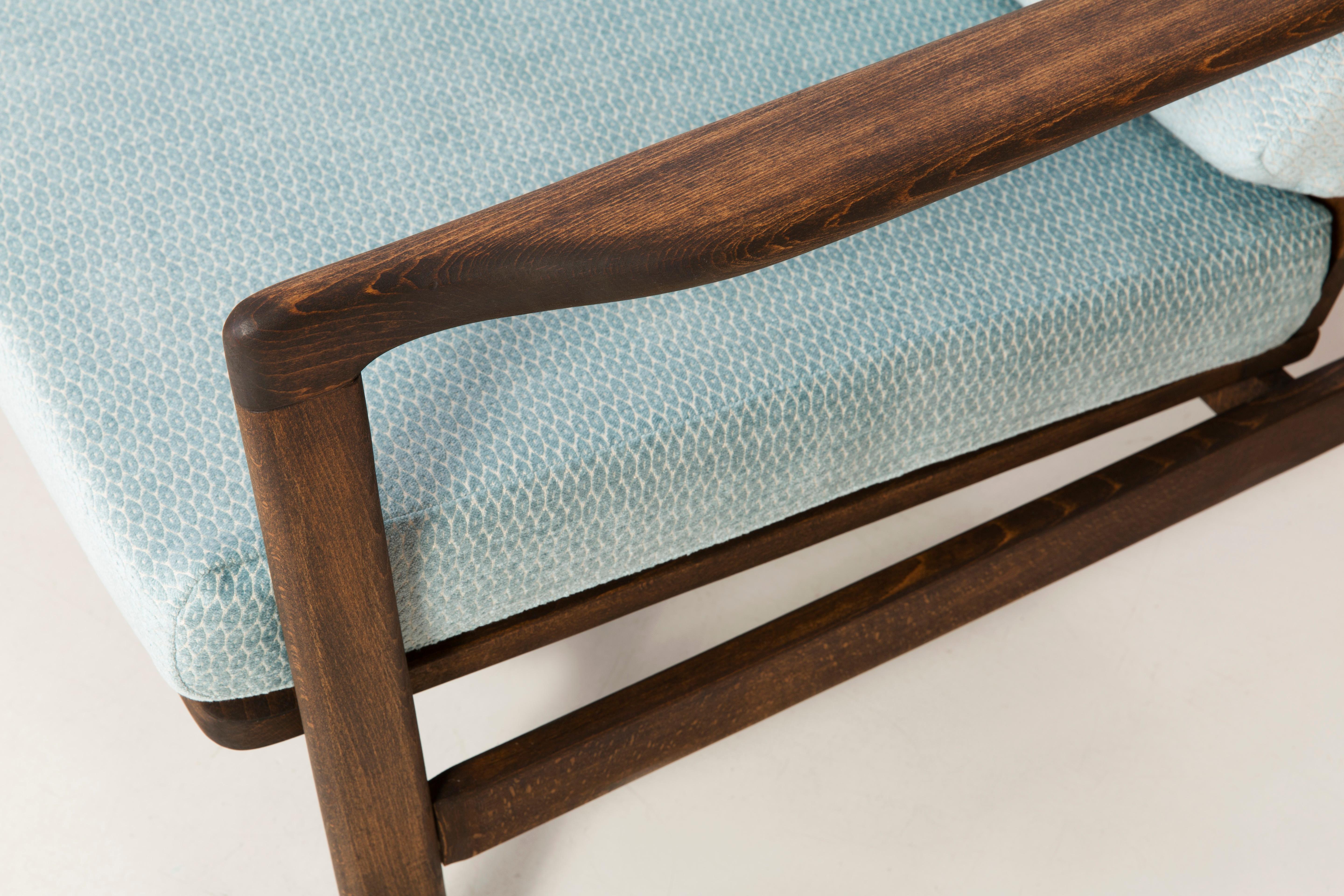 Samt-Sessel mit babyblauem Muster aus der Mitte des Jahrhunderts:: Zenon Baczyk:: 1960er Jahre (Handgefertigt) im Angebot