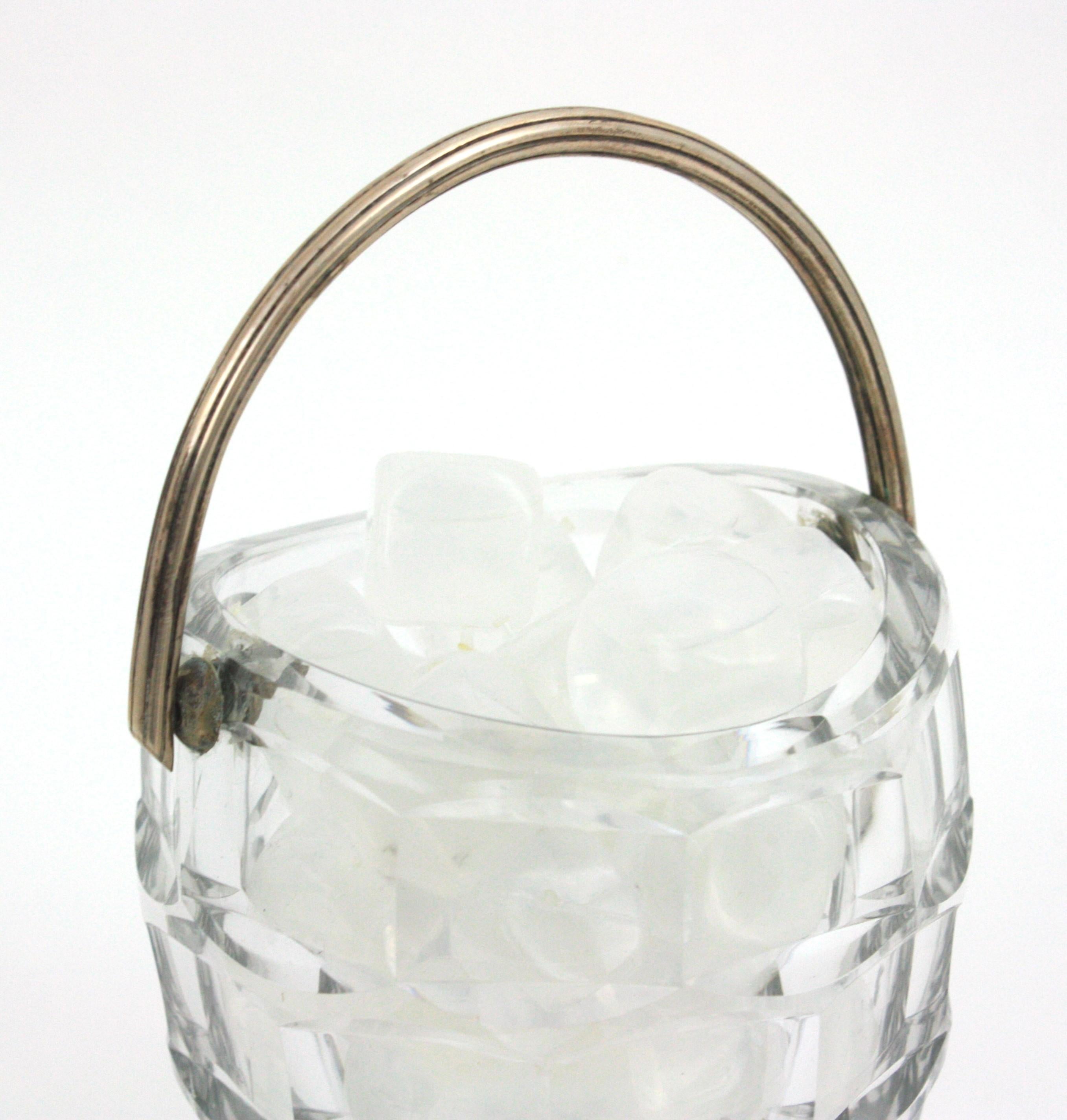 Midcentury Baccarat Cut Crystal and Silver Ice Bucket, 1950s For Sale 3