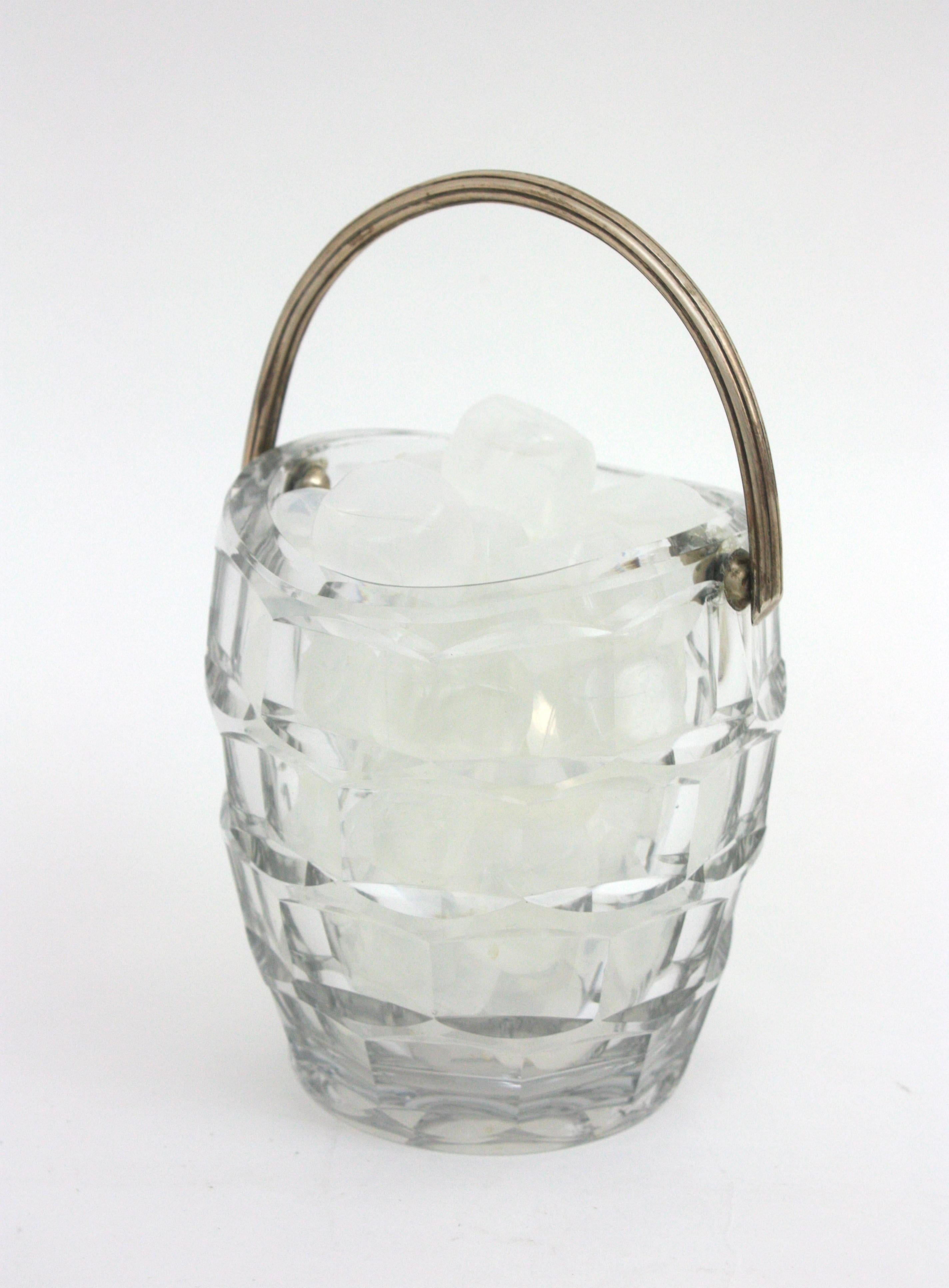 Seau à glace en cristal taillé et argent de Baccarat, années 50 en vente 3
