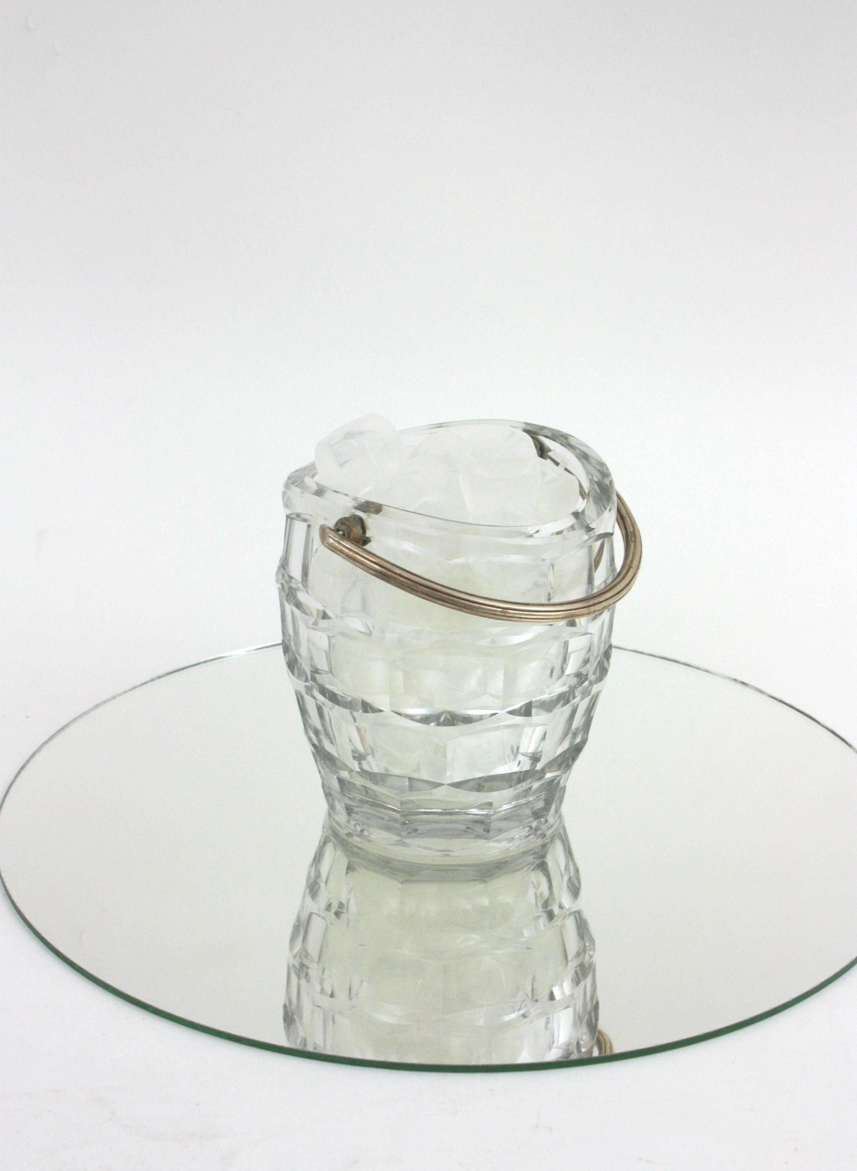 Midcentury Baccarat Cut Crystal and Silver Ice Bucket, 1950s For Sale 7