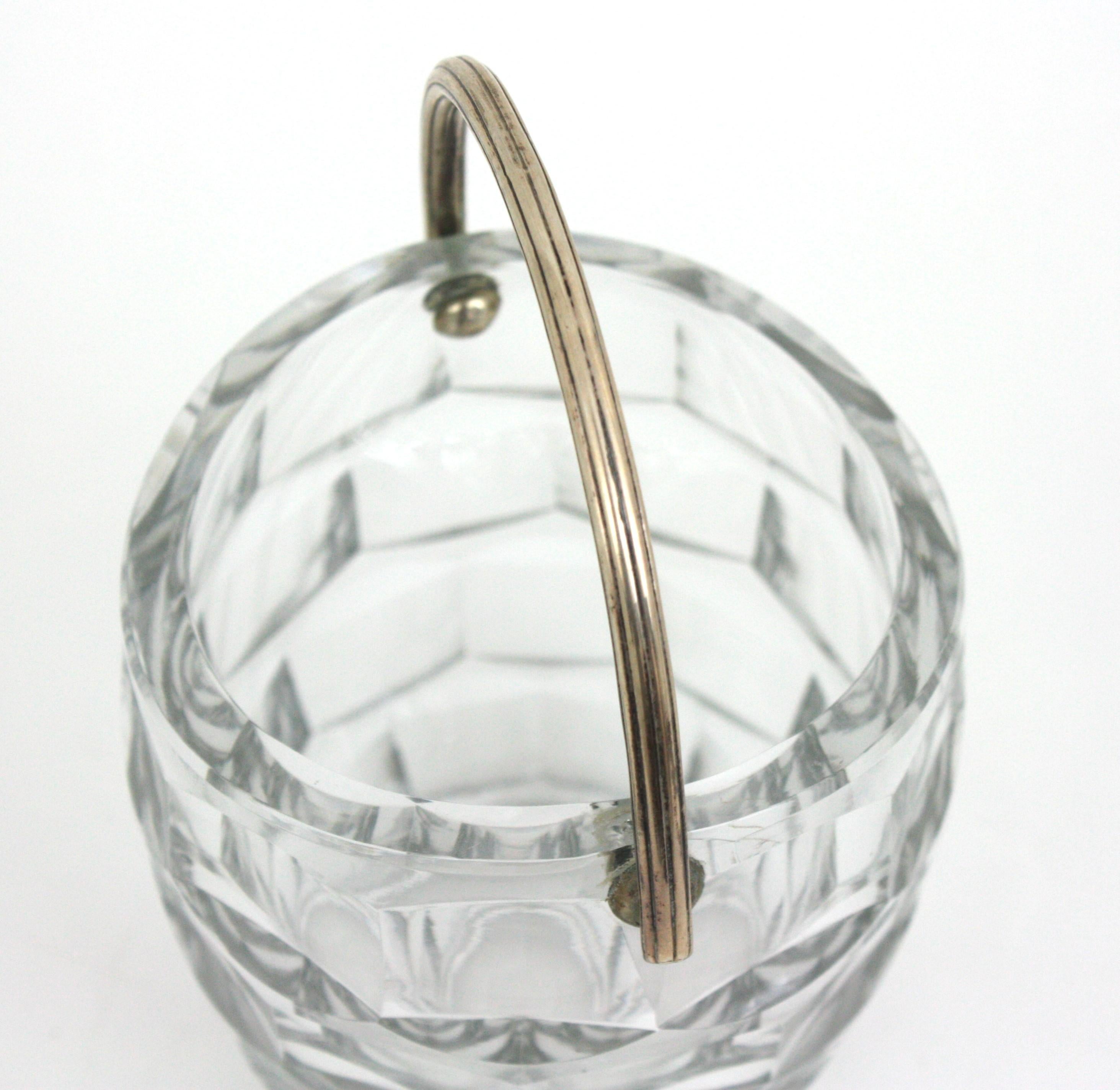 Midcentury Baccarat Cut Crystal and Silver Ice Bucket, 1950s For Sale 8