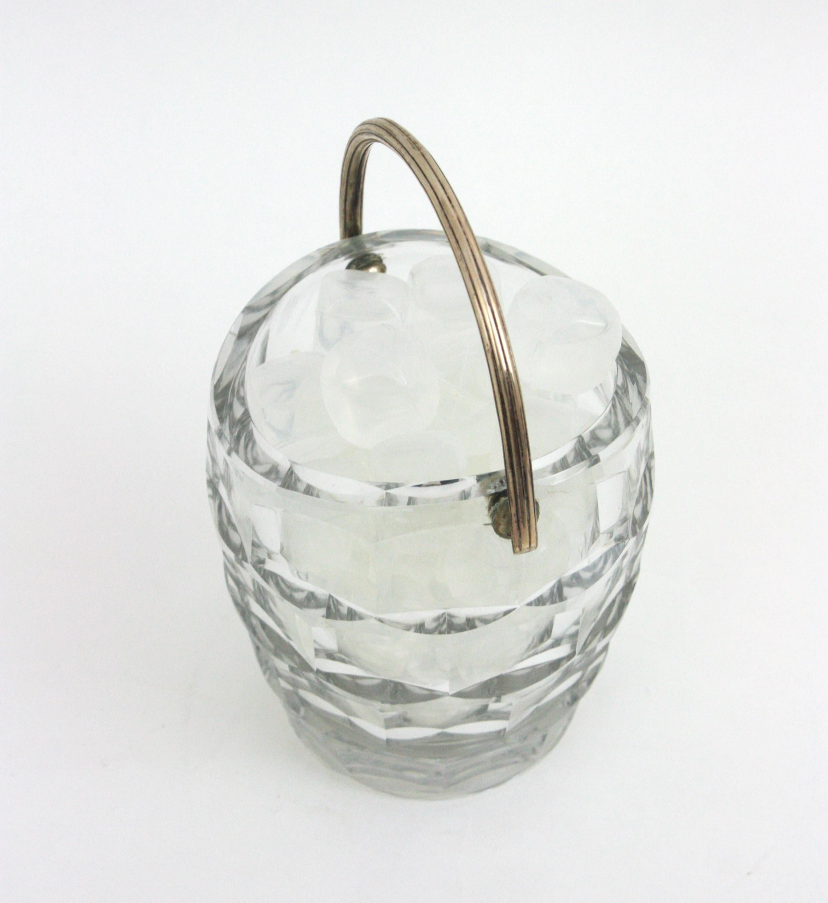 Midcentury Baccarat Cut Crystal and Silver Ice Bucket, 1950s For Sale 9