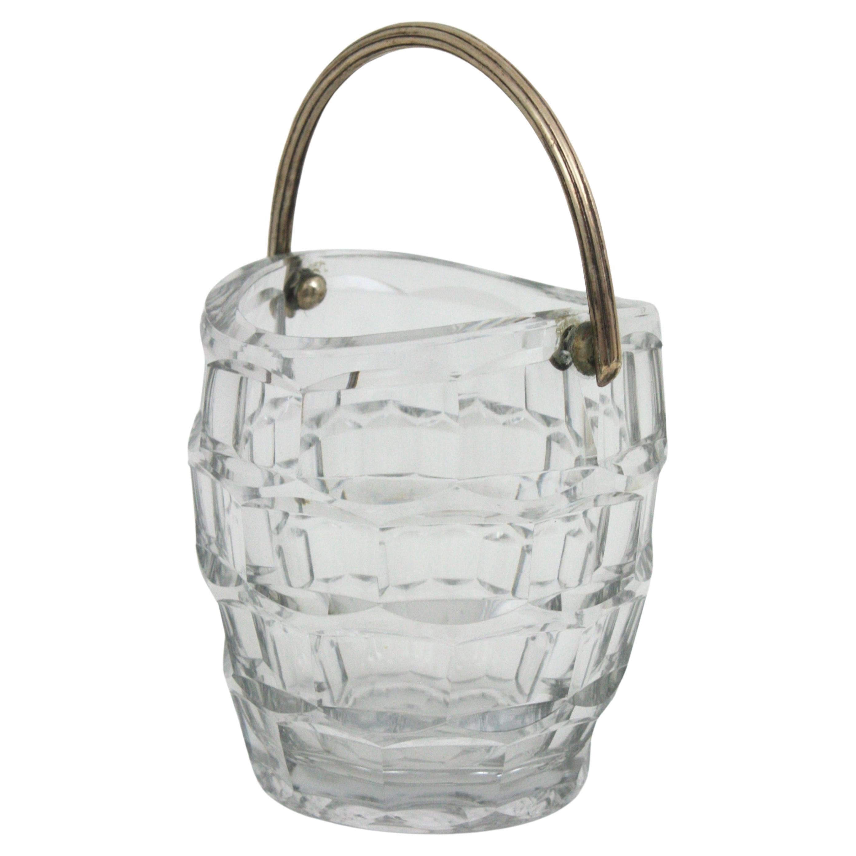French Midcentury Baccarat Cut Crystal and Silver Ice Bucket, 1950s For Sale