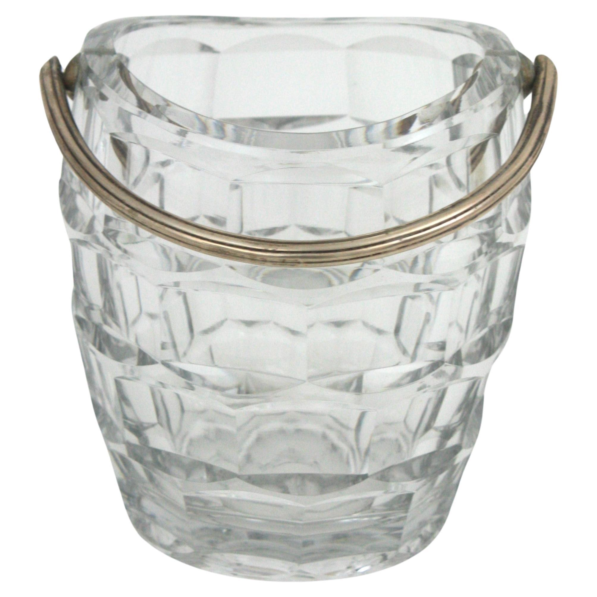 Midcentury Baccarat Cut Crystal and Silver Ice Bucket, 1950s For Sale 1