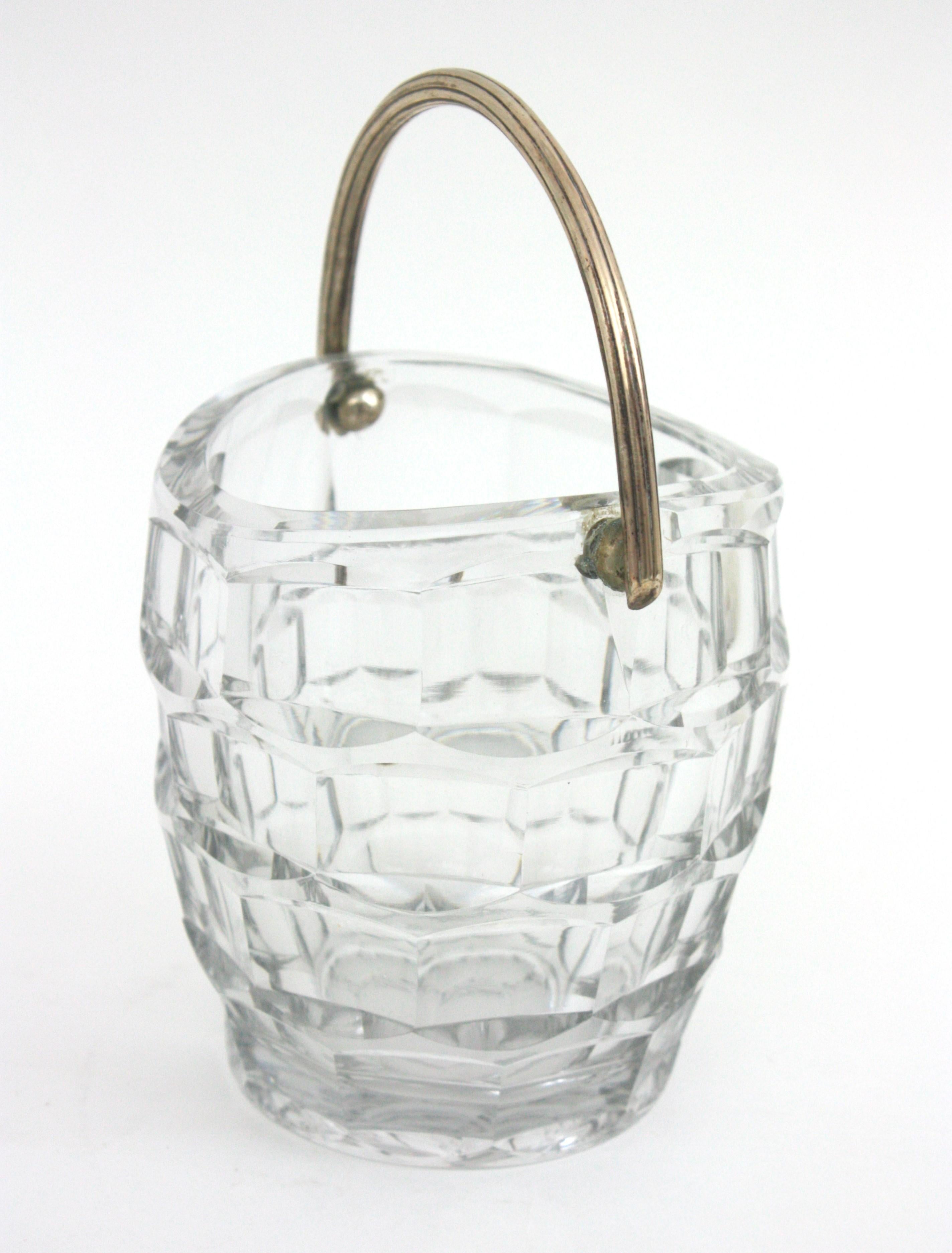 Midcentury Baccarat Cut Crystal and Silver Ice Bucket, 1950s For Sale 2
