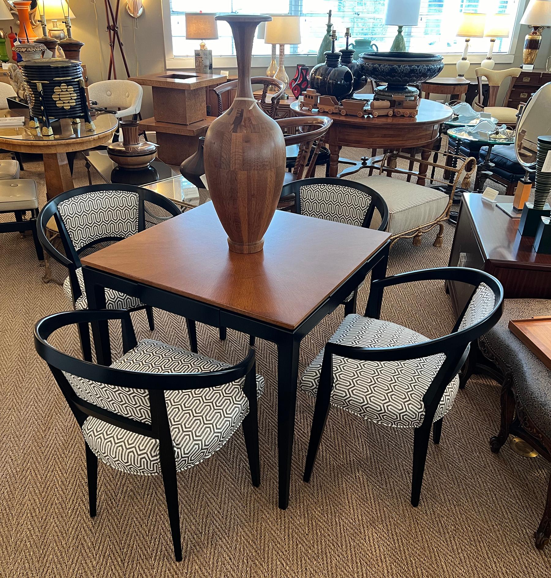 Midcentury Baker Ebonized & Oak Game Table and Four Barrel-back Chairs For Sale 3