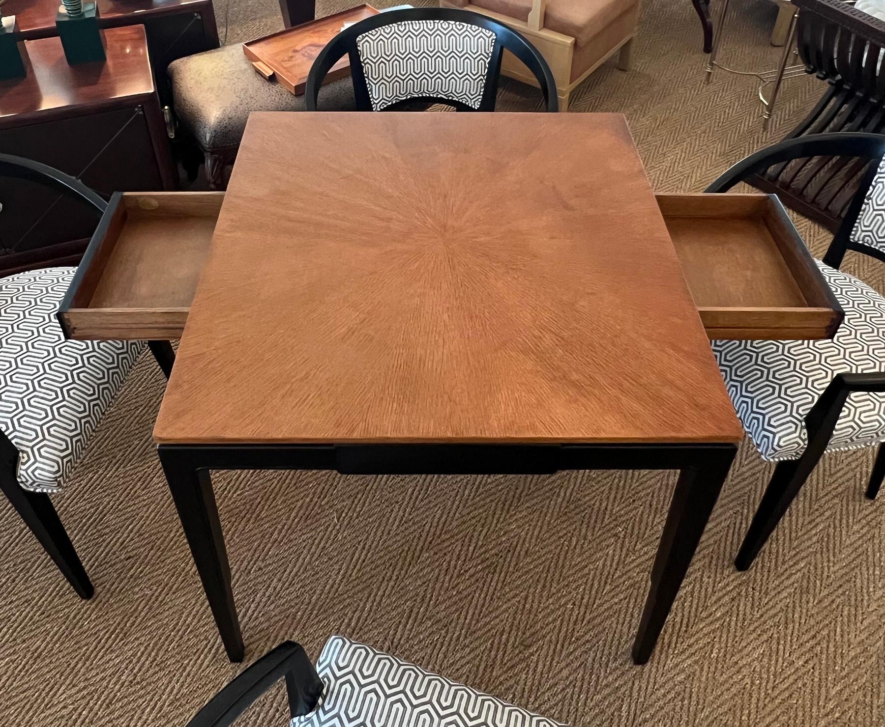 Midcentury Baker Ebonized & Oak Game Table and Four Barrel-back Chairs For Sale 4