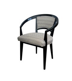 Midcentury Baker Ebonized & Oak Game Table and Four Barrel-back Chairs