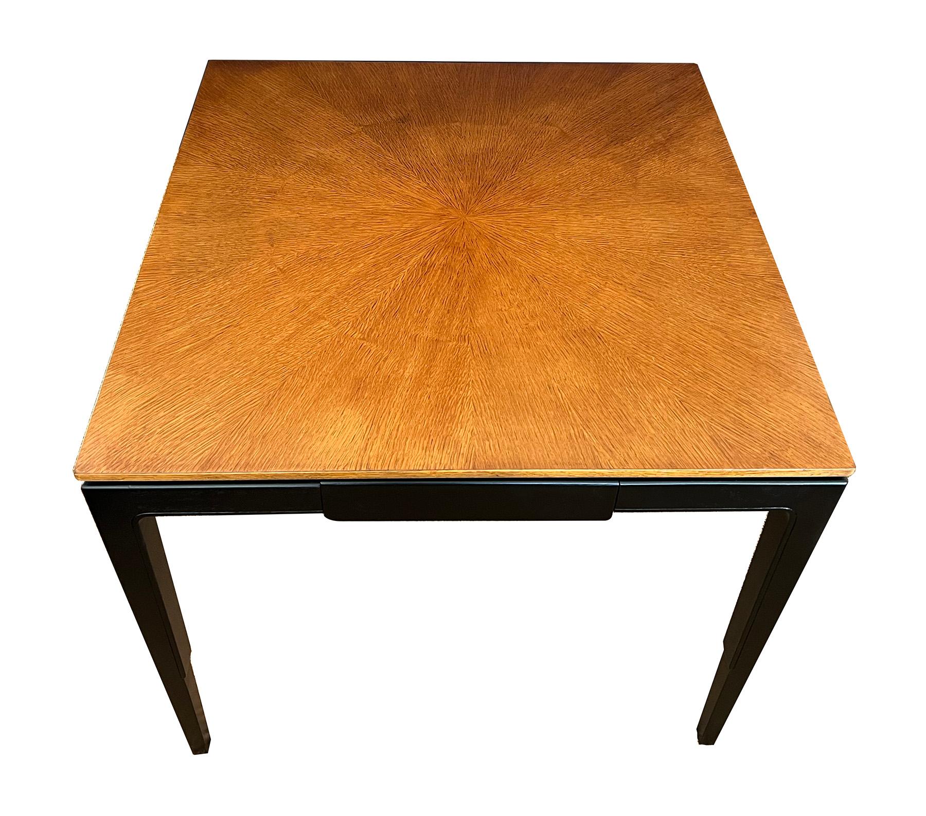 Wood Midcentury Baker Ebonized & Oak Game Table and Four Barrel-back Chairs For Sale