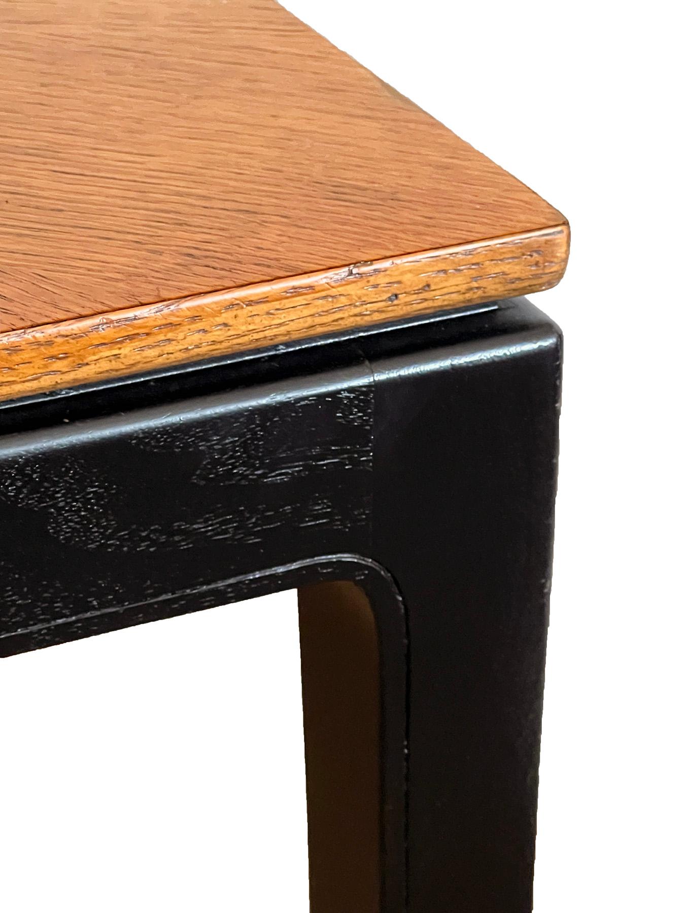 Midcentury Baker Ebonized & Oak Game Table and Four Barrel-back Chairs For Sale 1