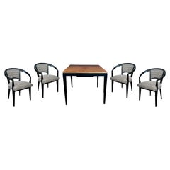 Vintage Midcentury Baker Ebonized & Oak Game Table and Four Barrel-back Chairs