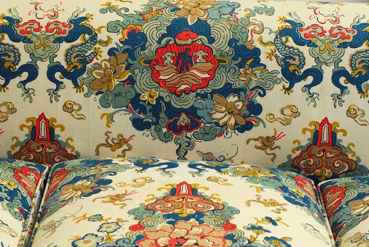 Fabric Midcentury Baker English Chinoiserie Style Sofa