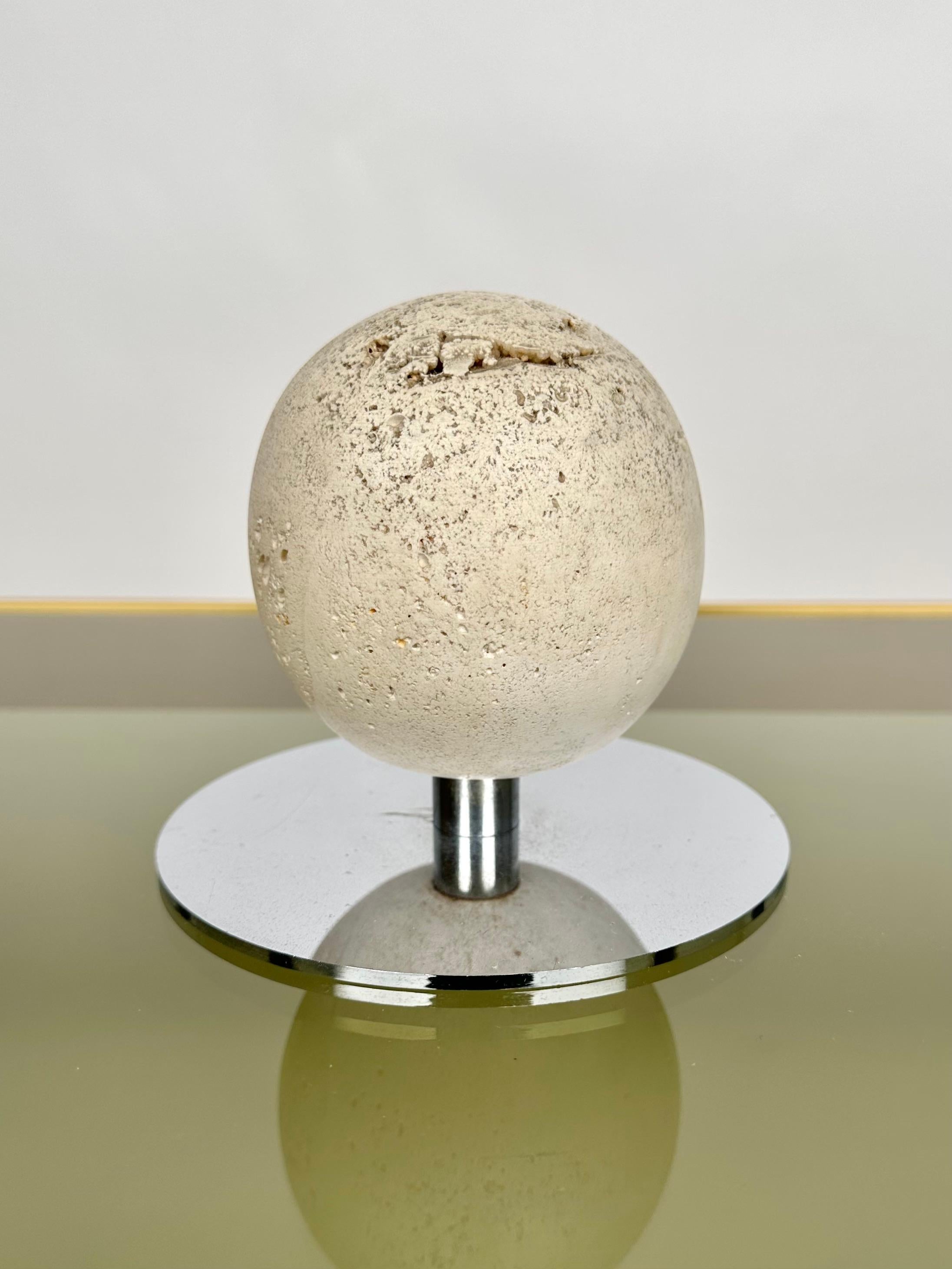 Metal Mid-Century Ball Sculpture Paperweight in Steel and Travertine, Italy, 1970s For Sale