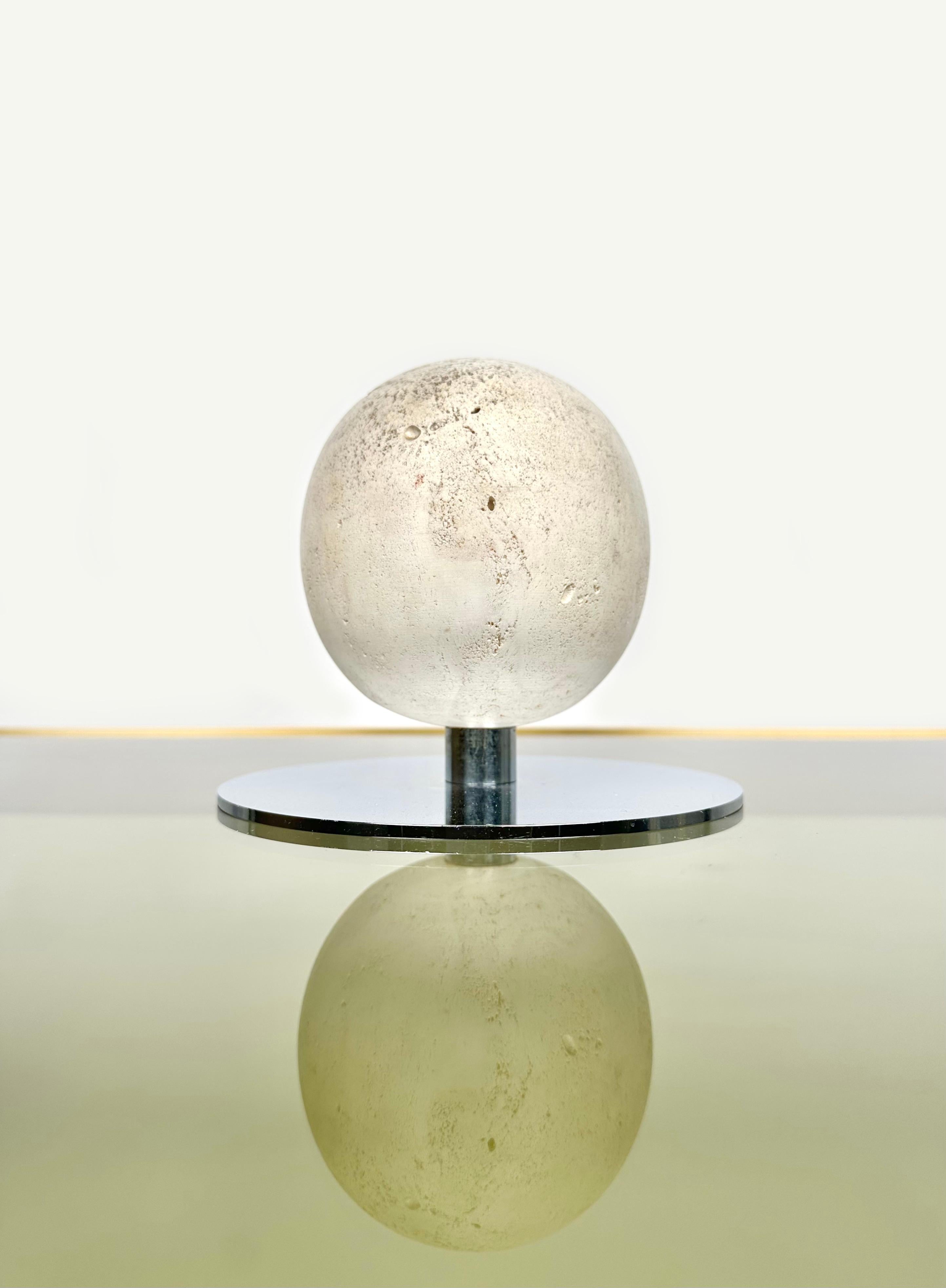 Mid-Century Ball Sculpture Paperweight in Steel and Travertine, Italy, 1970s For Sale 2