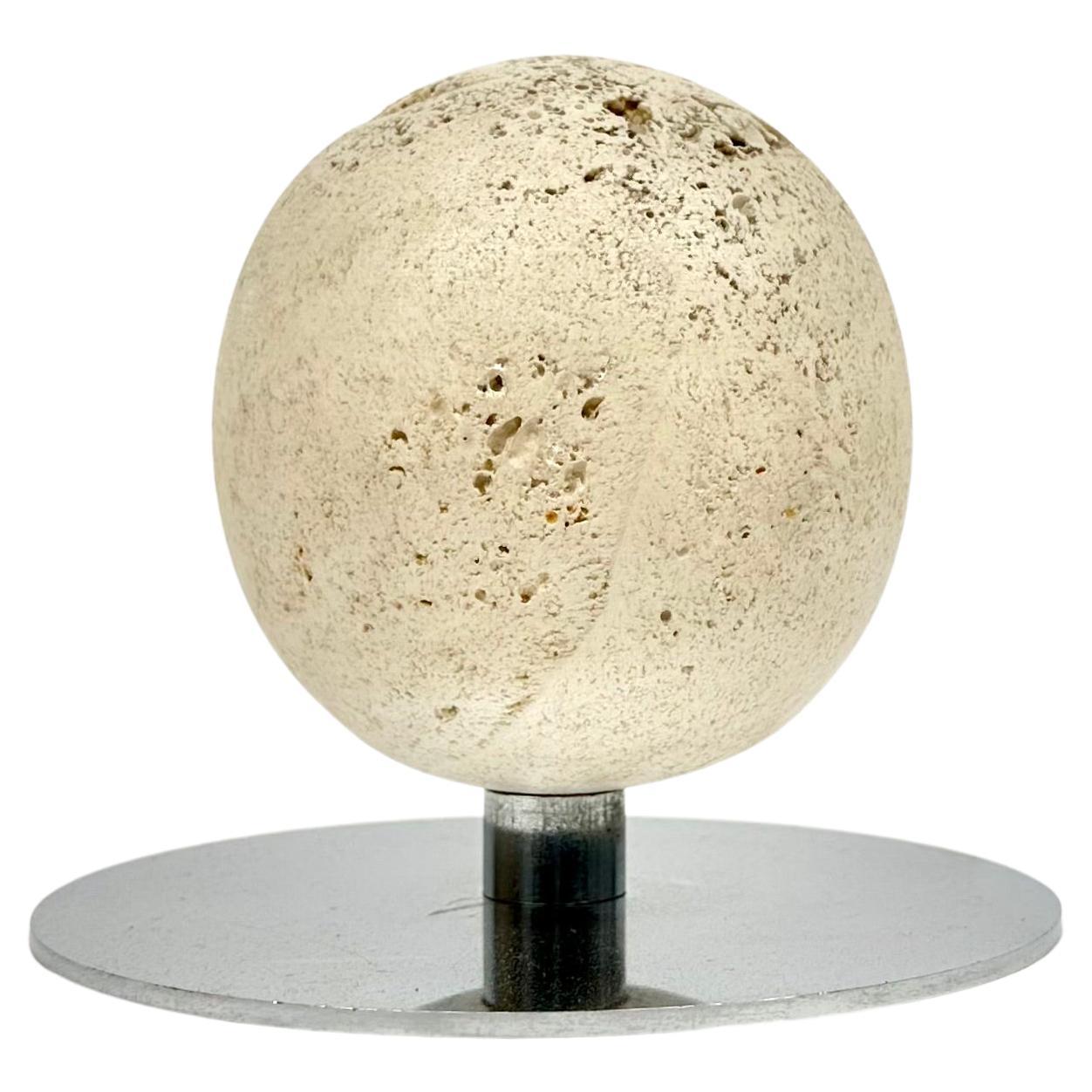 Mid-Century Ball Sculpture Paperweight in Steel and Travertine, Italy, 1970s For Sale