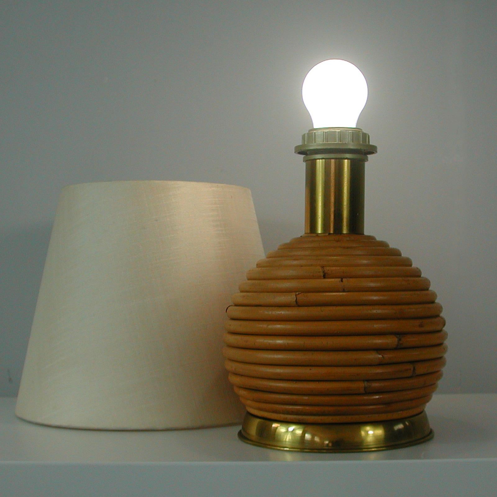 Midcentury Bamboo and Brass Globe Table Lamp, Vivai del Sud attr. Italy 1960s For Sale 4