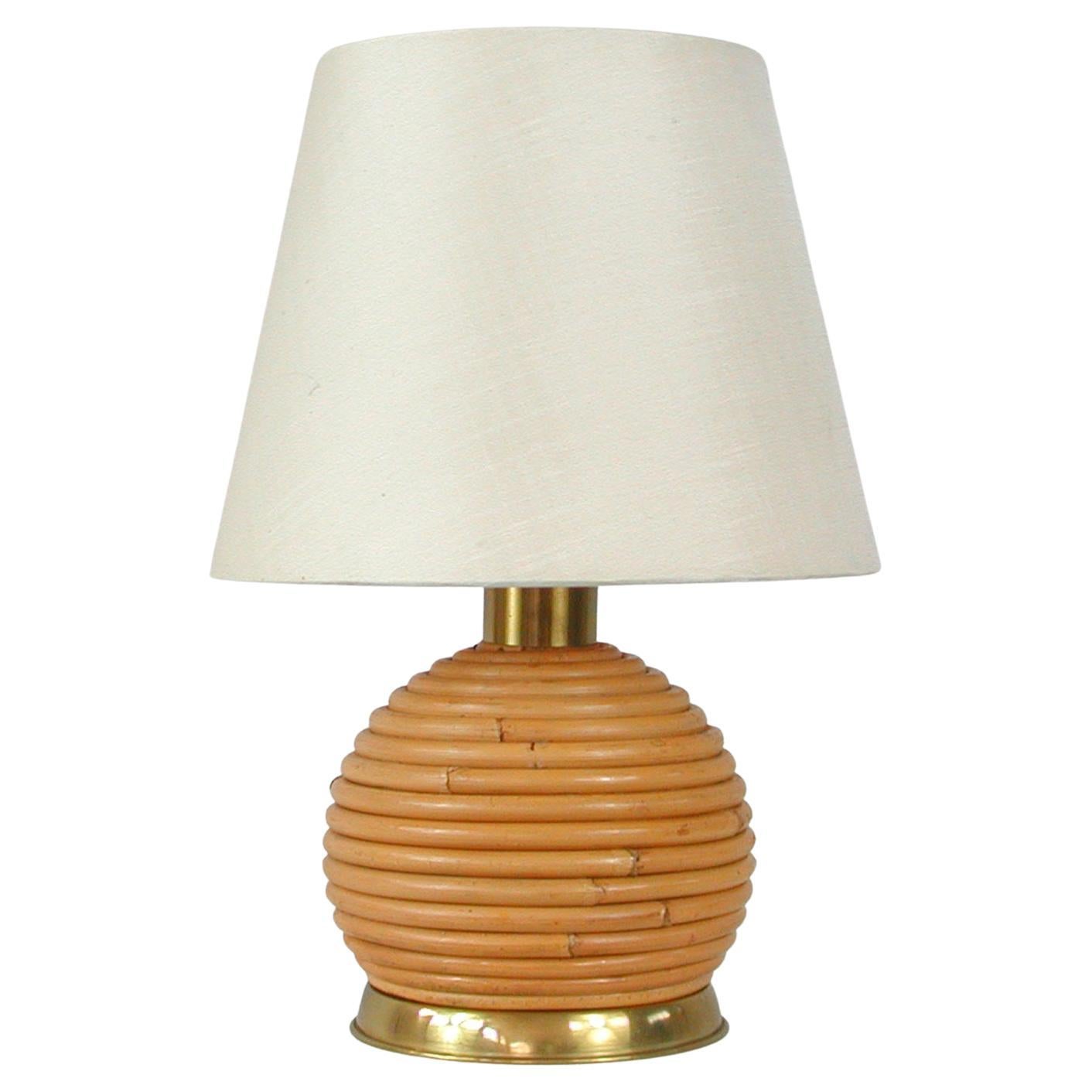 Midcentury Bamboo and Brass Globe Table Lamp, Vivai del Sud attr. Italy 1960s For Sale
