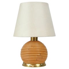 Midcentury Bamboo and Brass Globe Table Lamp, Vivai del Sud attr. Italy 1960s