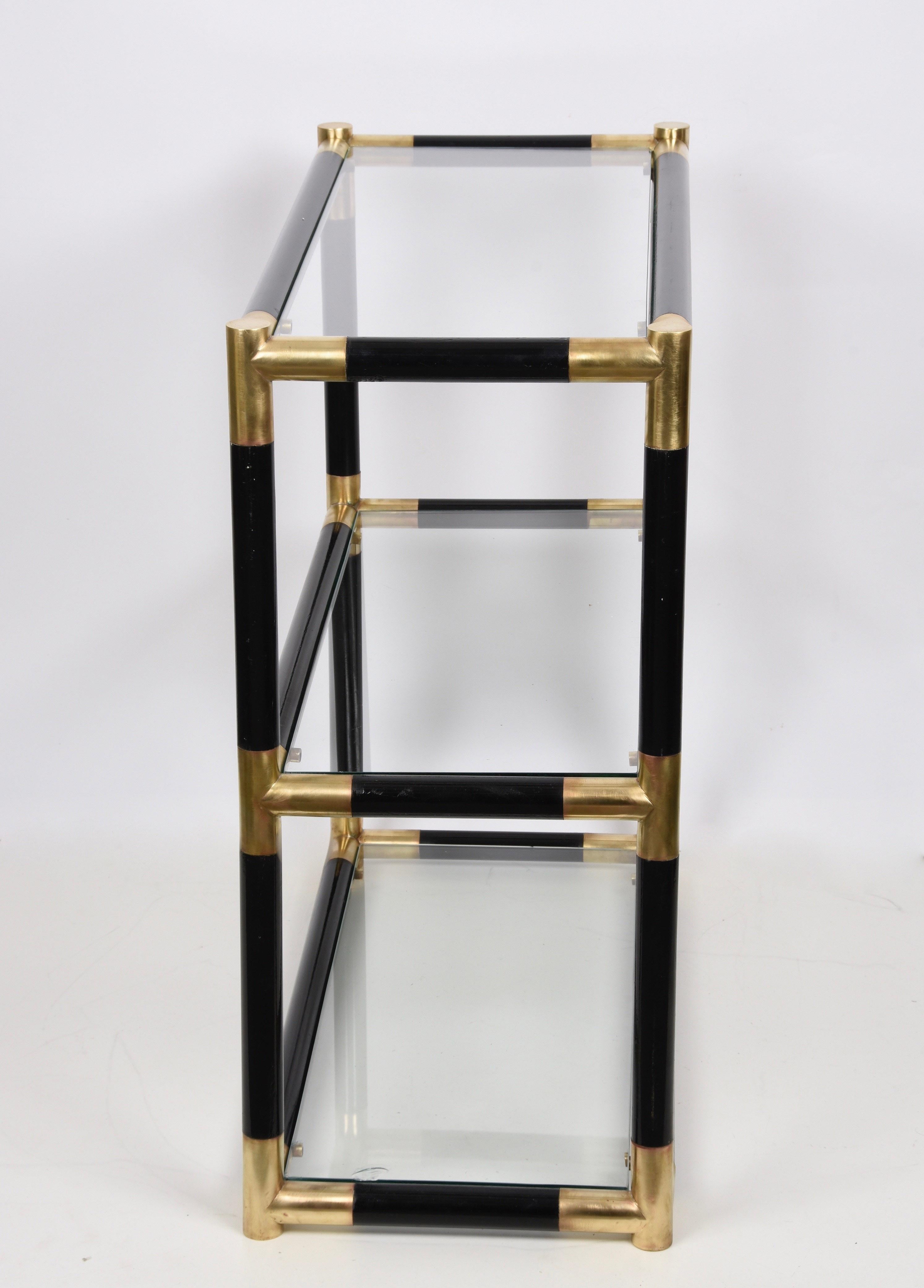 Midcentury Bamboo and Brass Italian Bookcase with Three Crystal Shelves, 1970s 4