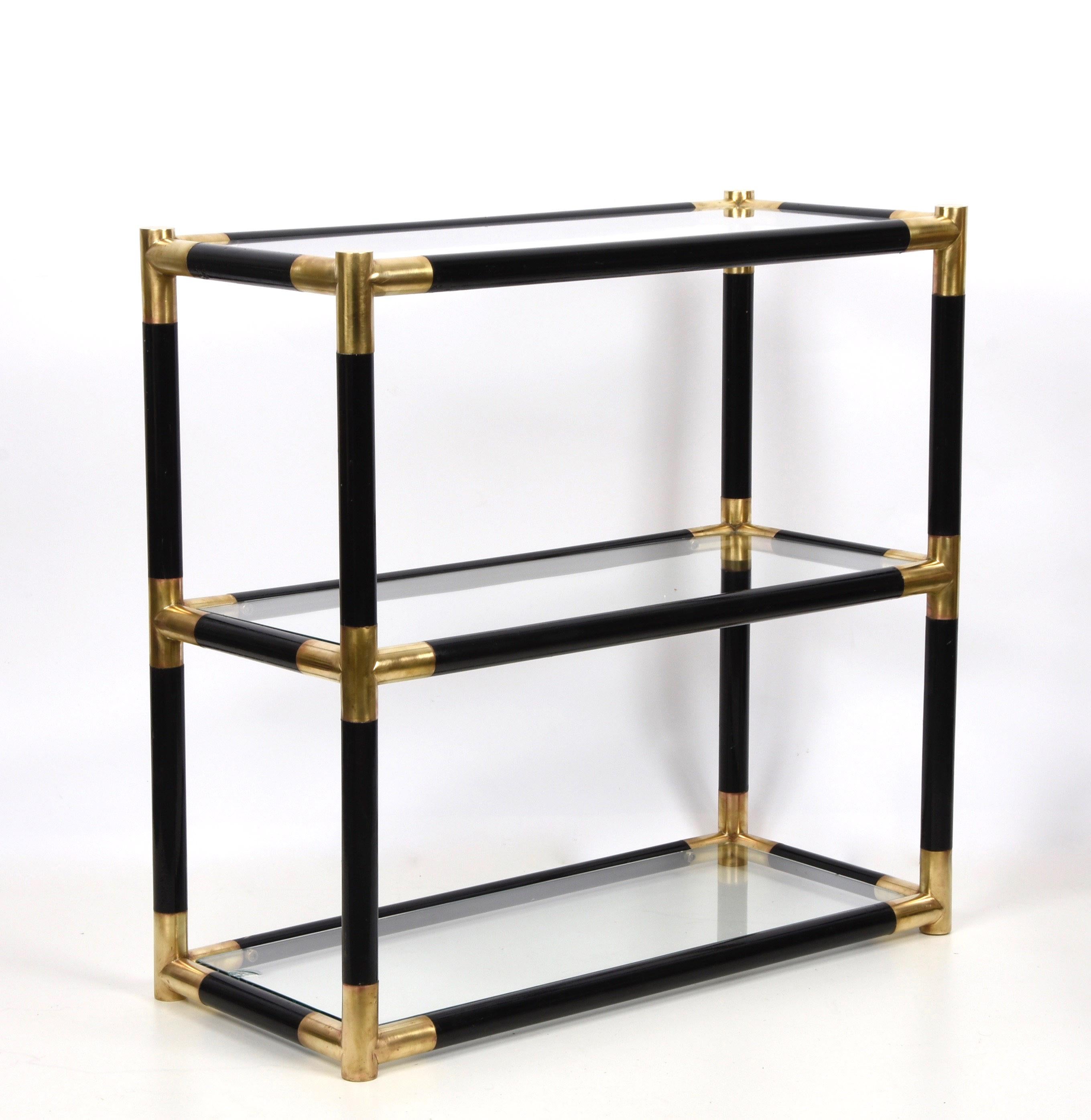 Midcentury Bamboo and Brass Italian Bookcase with Three Crystal Shelves, 1970s 7