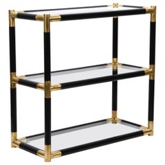 Vintage Midcentury Bamboo and Brass Italian Bookcase with Three Crystal Shelves, 1970s