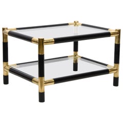 Midcentury Bamboo and Brass Italian Coffee Table with Two Crystal Shelves, 1970s