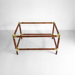 Midcentury Bamboo and Brass Mexican Center Table with Two Crystal Shelves.