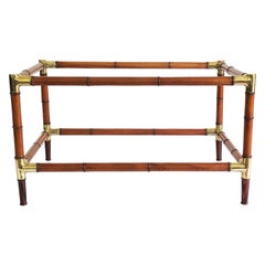 Midcentury Bamboo and Brass Mexican Center Table with Two Crystal Shelves.