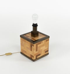 Midcentury Bamboo and Brass Table Lamp Tommaso Barbi Style, Italy 1970s